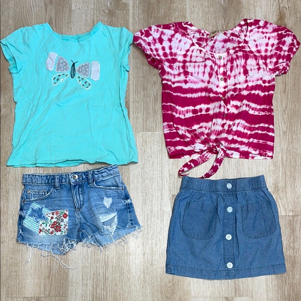 Zara Denim Jean Embellished Shorts, jumping beans tee, Carter’s skirt, mudd top